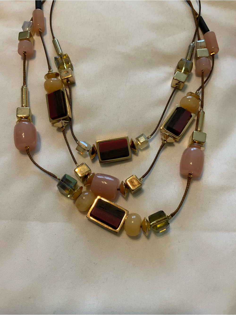 Chicos Multicolor Glass Bead Necklace and Bangle Set - Pink, Gold, Burgundy - Picture 2 of 8